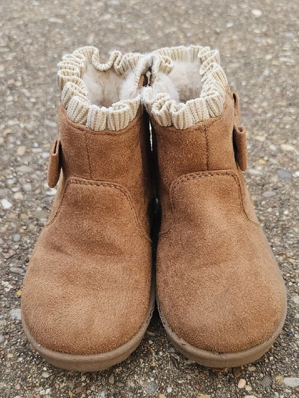 wonder nation Tan Brown Bow Ankle Boots Sherpa Lined Baby 7